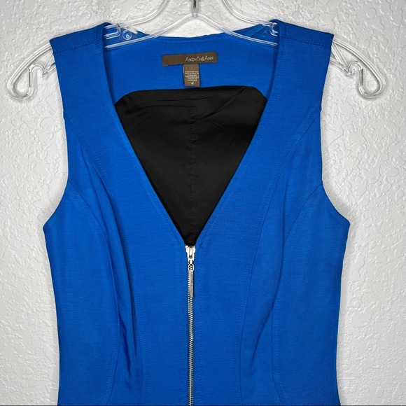 Andy The Anh Womens Sleeveless Full Zip Up Bodycon Dress Blue Sz 4 French Linen - Picture 2 of 8